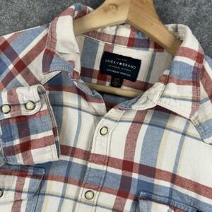 Lucky Brand Shirt Mens Large Multicolor Plaid Flannel Pearl Snap Western Casual